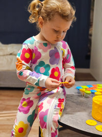Baby Romper with 2-way zipper "Happy Blooms" (Jersey fabric)