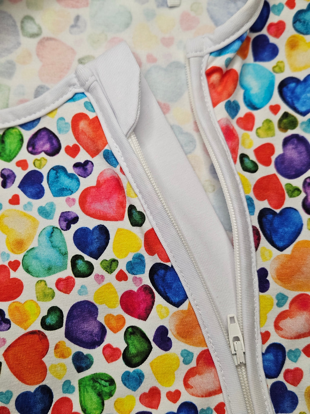 Baby Romper with 2-way zipper "Colorful Hearts" (Jersey fabric)