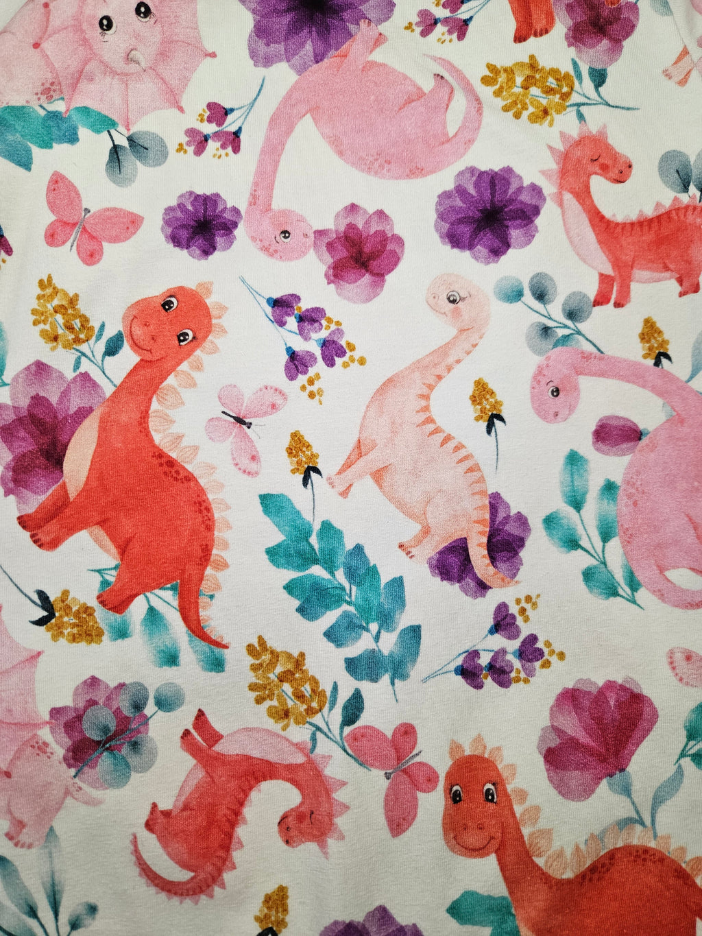 Baby Romper with 2-way zipper "Pink Dino" (Jersey fabric)