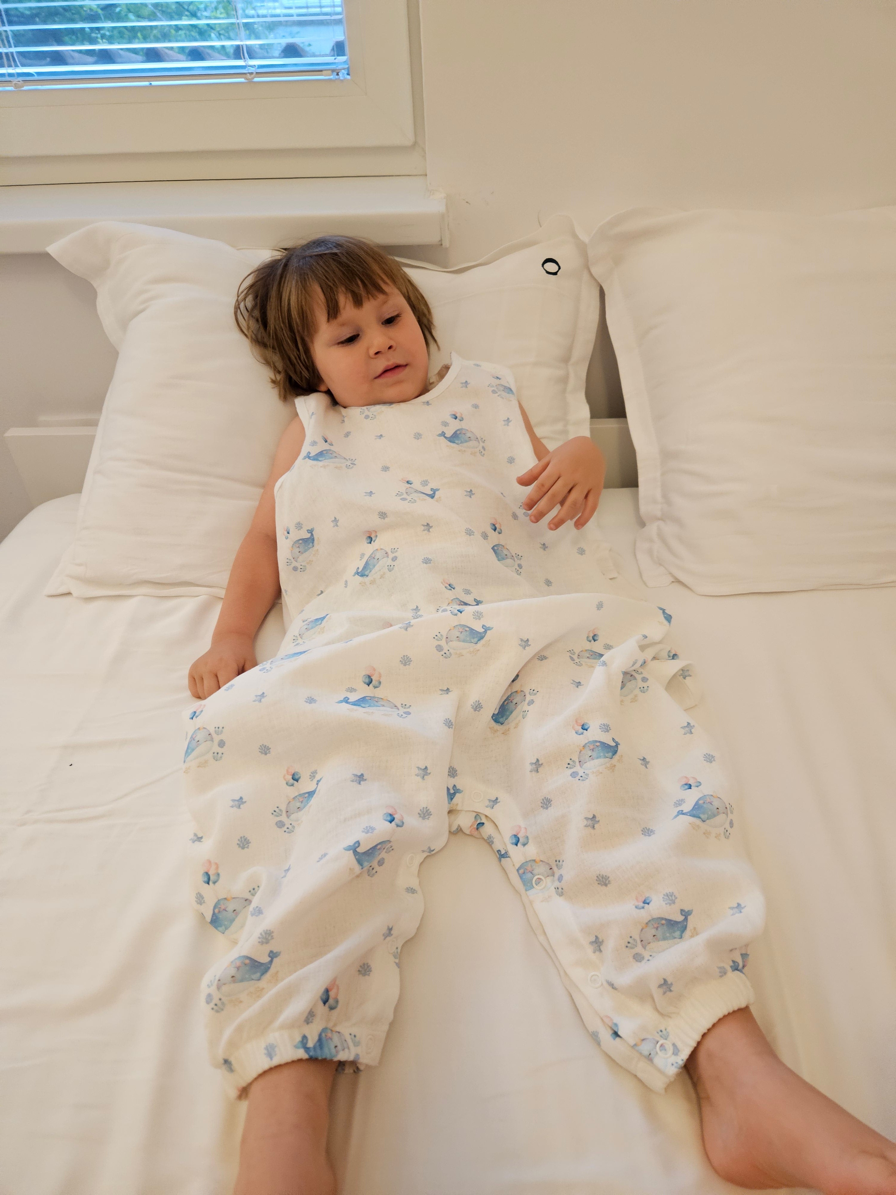 Ultra-Thin Summer Muslin Sleeping Bag with Legs Little Ocean
