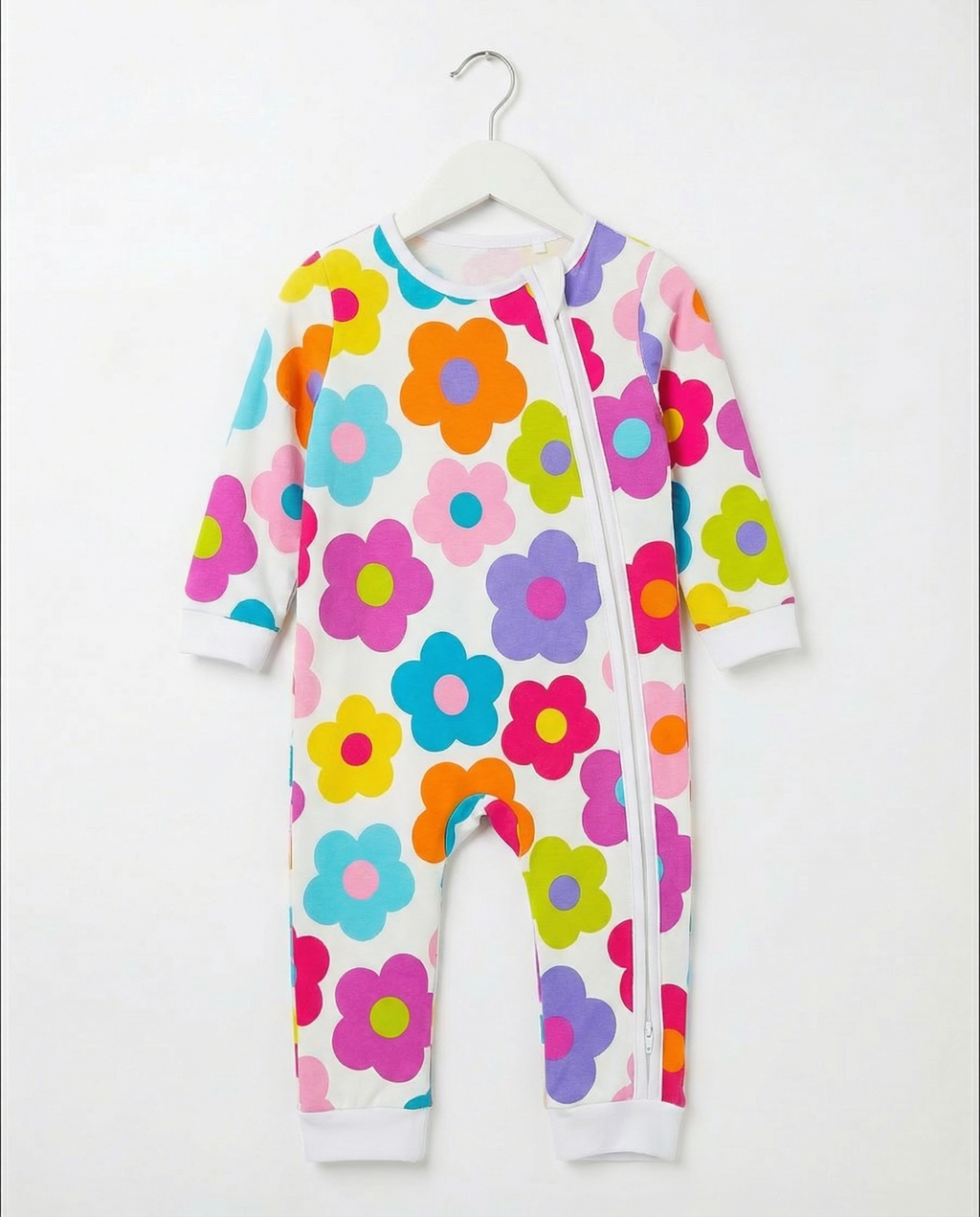 Baby Romper with 2-way zipper "Happy Blooms" (Jersey fabric)