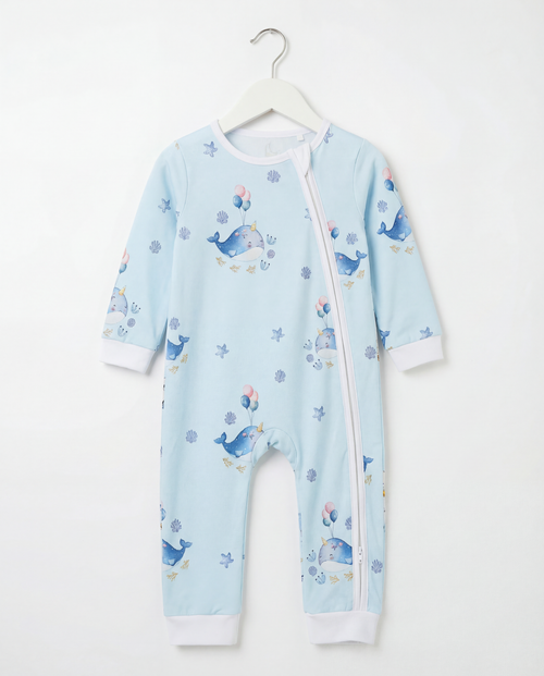 Baby Romper with 2-way zipper "Ocean" (Jersey fabric)
