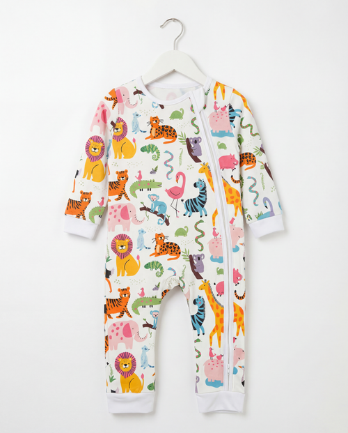 Baby Romper with 2-way zipper "Happy Zoo" (Jersey fabric)