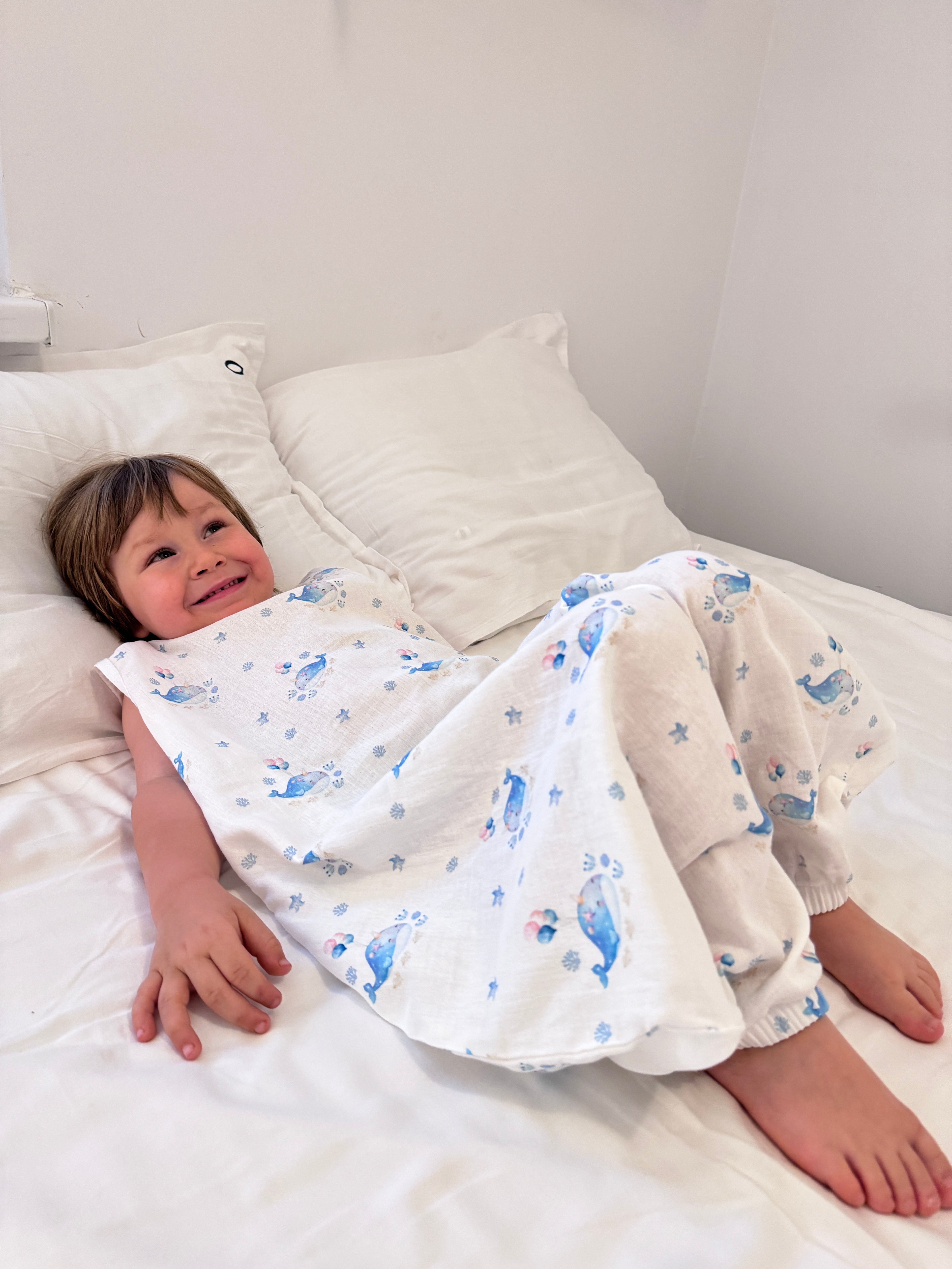 Ultra-Thin Summer Muslin Sleeping Bag with Legs Little Ocean