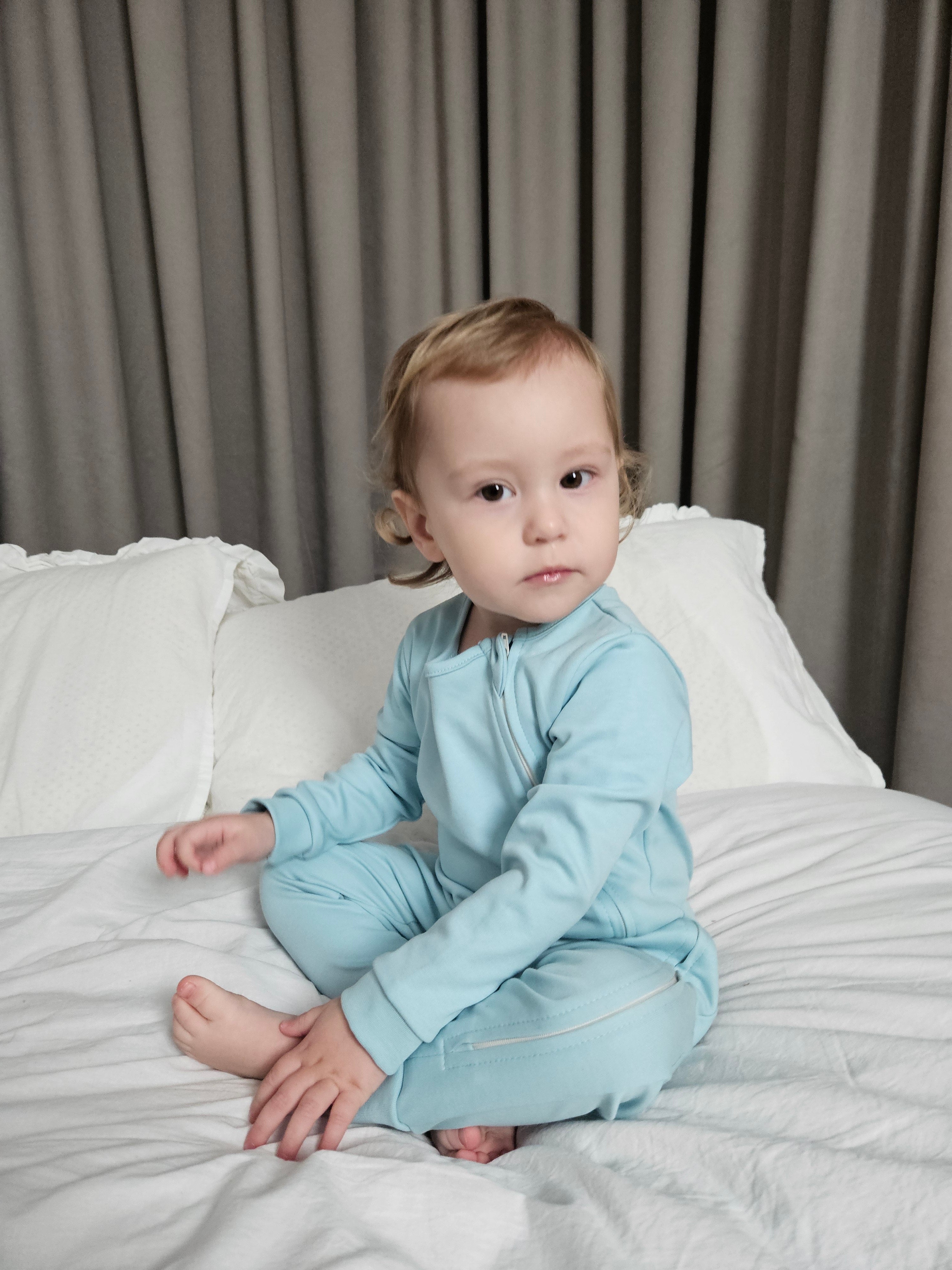 Blue Ultra-Soft Baby Romper with Zipper for Sensitive Skin (Gentle Touch fabric)