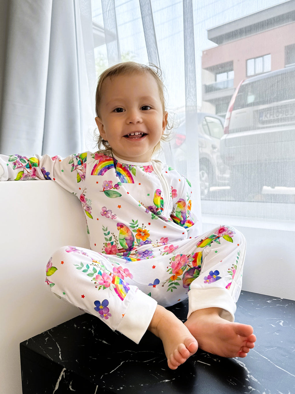 Ultra-Soft Baby Romper with Zipper "Parrot" (Gentle Touch fabric)