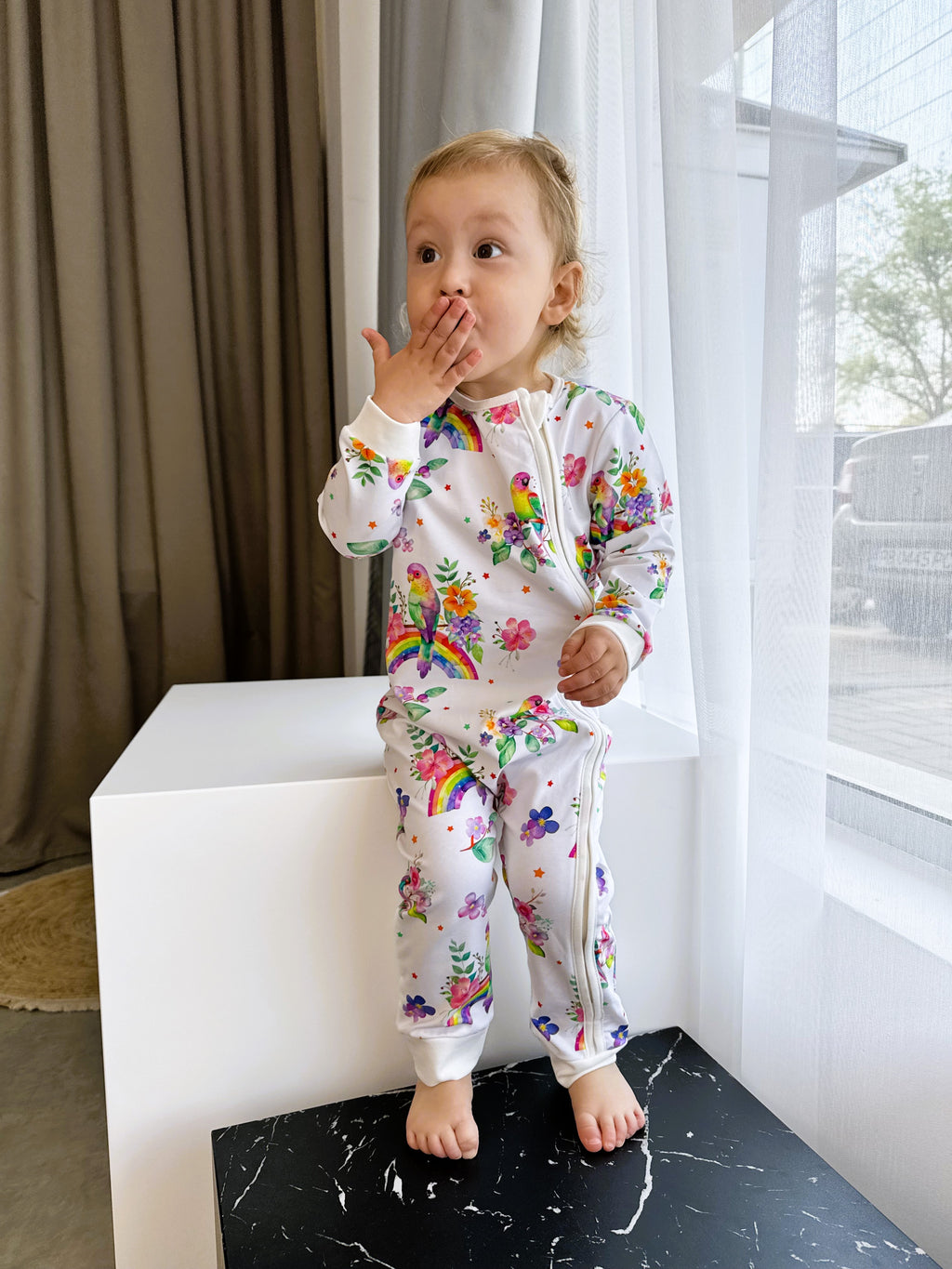 Ultra-Soft Baby Romper with Zipper "Parrot" (Gentle Touch fabric)