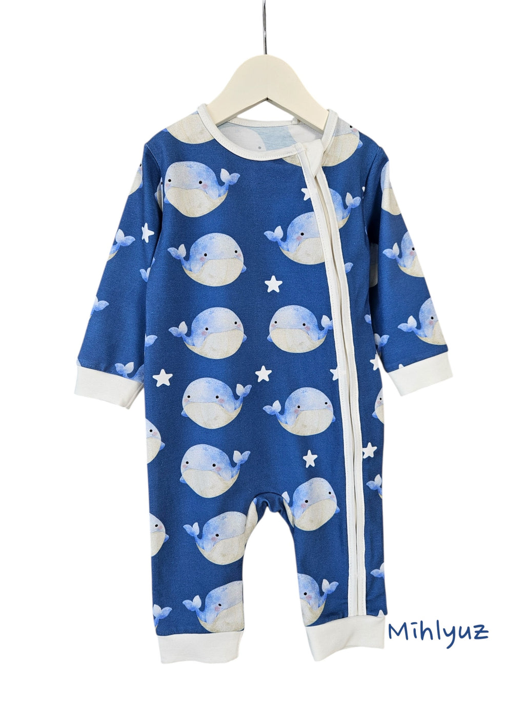 Ultra-Soft Baby Romper with Zipper "Whale" (Gentle Touch fabric)