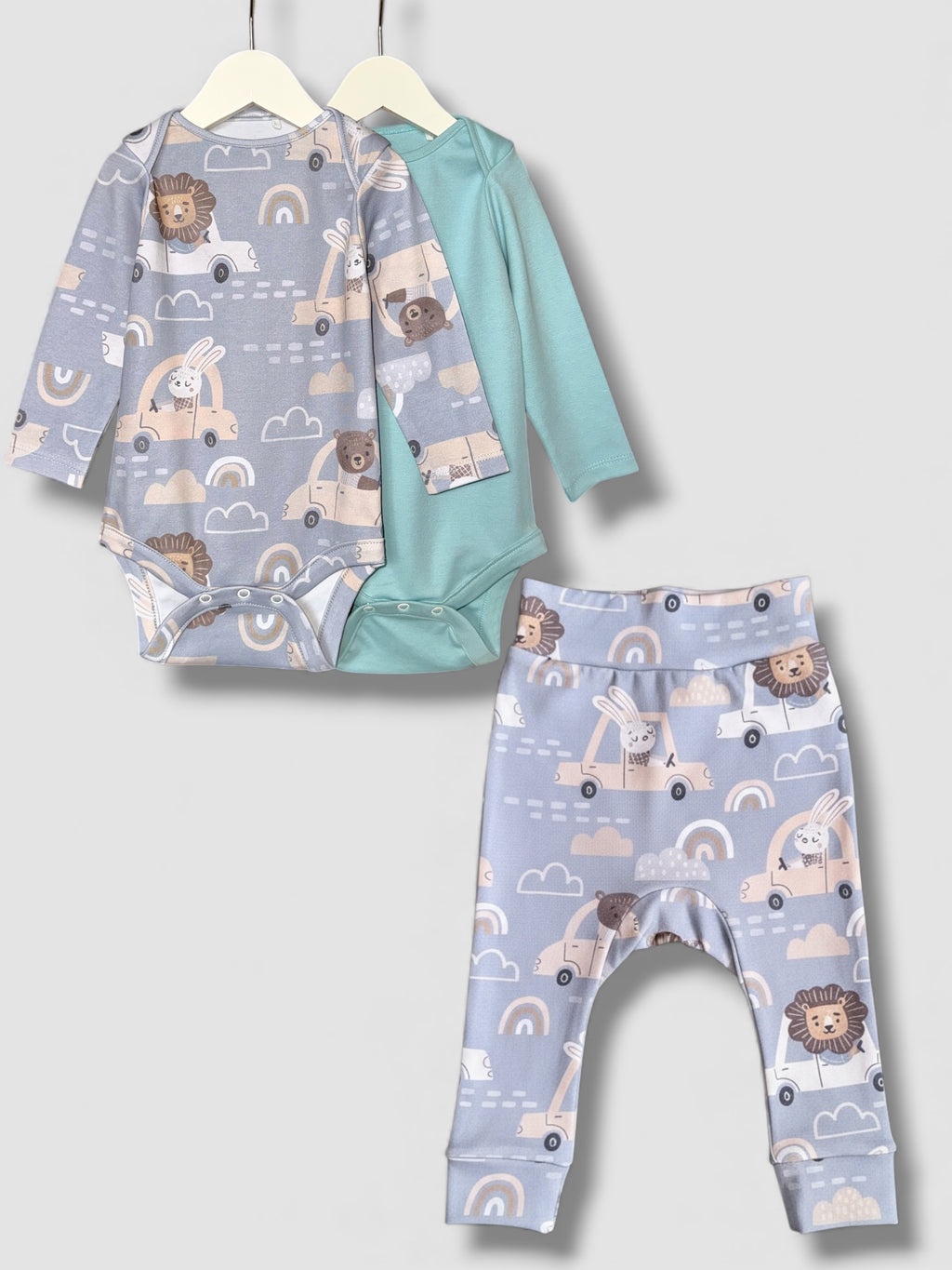 Baby set (2 bodysuit + 1 pants) "Cars" (Gentle Touch fabric)
