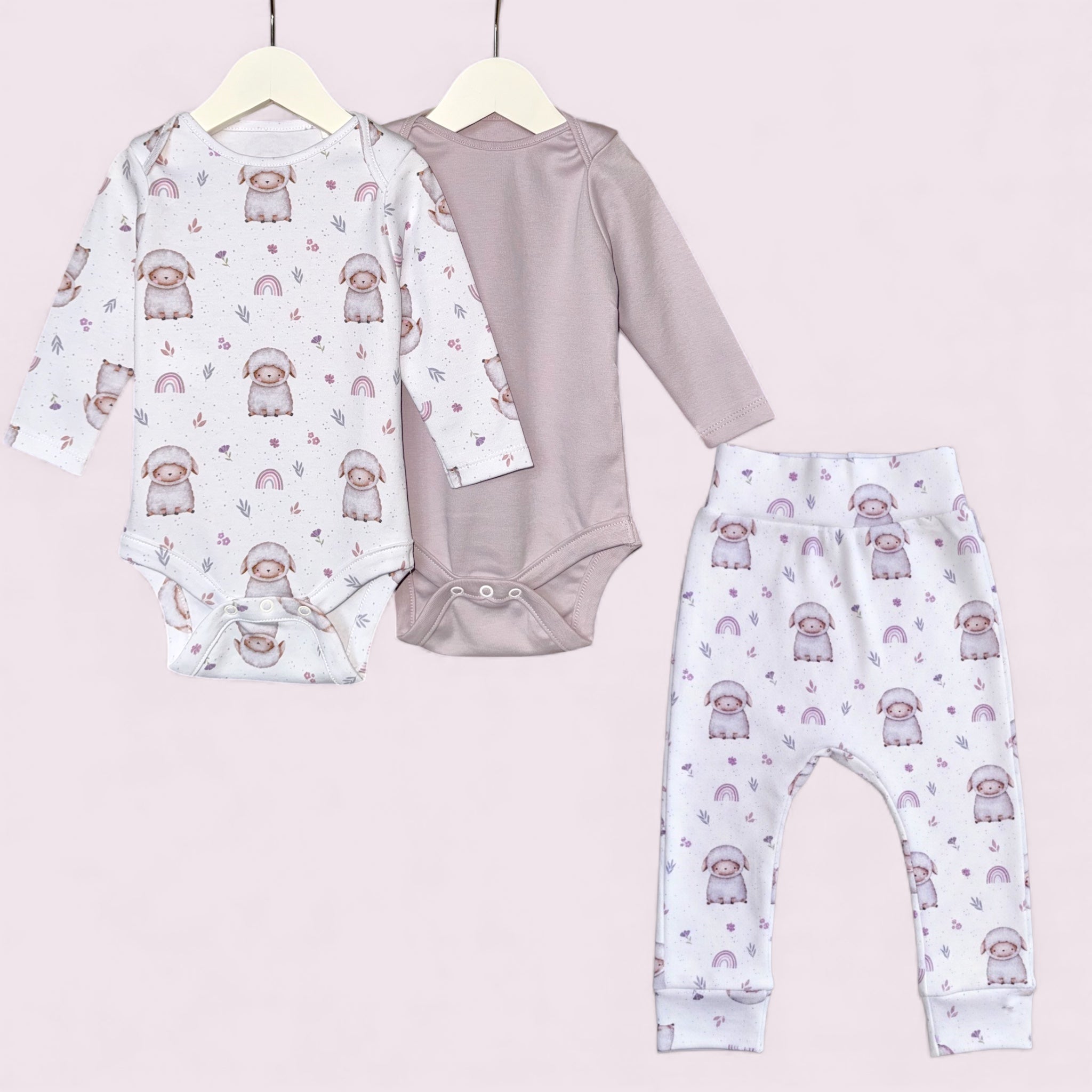 Baby set (2 bodysuit + 1 pants) "Little sheep" (Gentle Touch fabric)