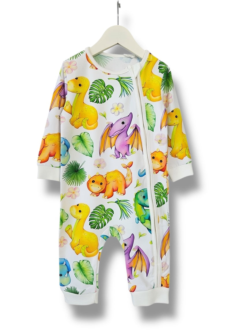 Baby Romper with 2-way zipper "Tropical Dino" (Jersey fabric)
