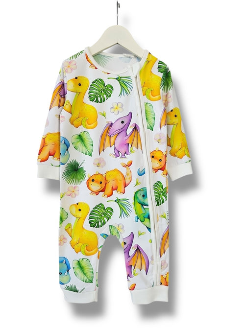 Baby Romper with 2-way zipper "Tropical Dino" (Jersey fabric)