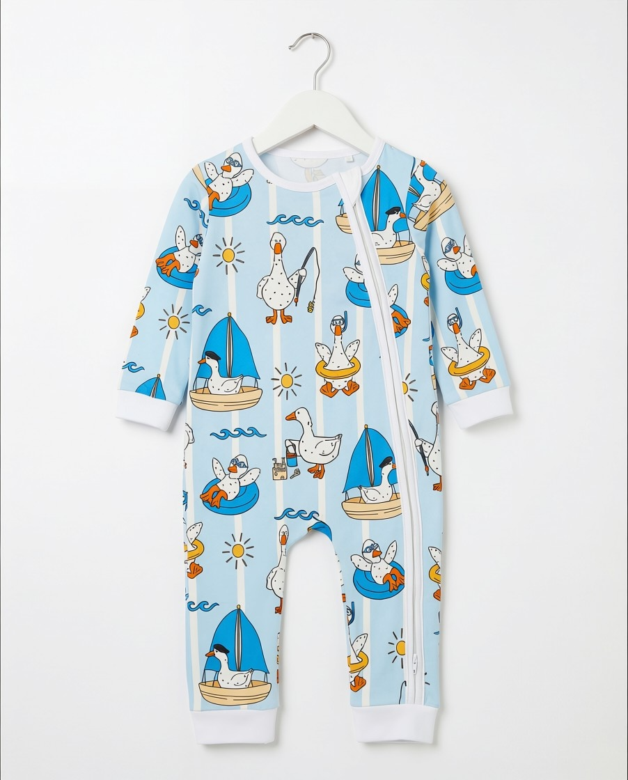 Baby Romper with 2-way zipper "Cheerful Geese" (Jersey fabric)