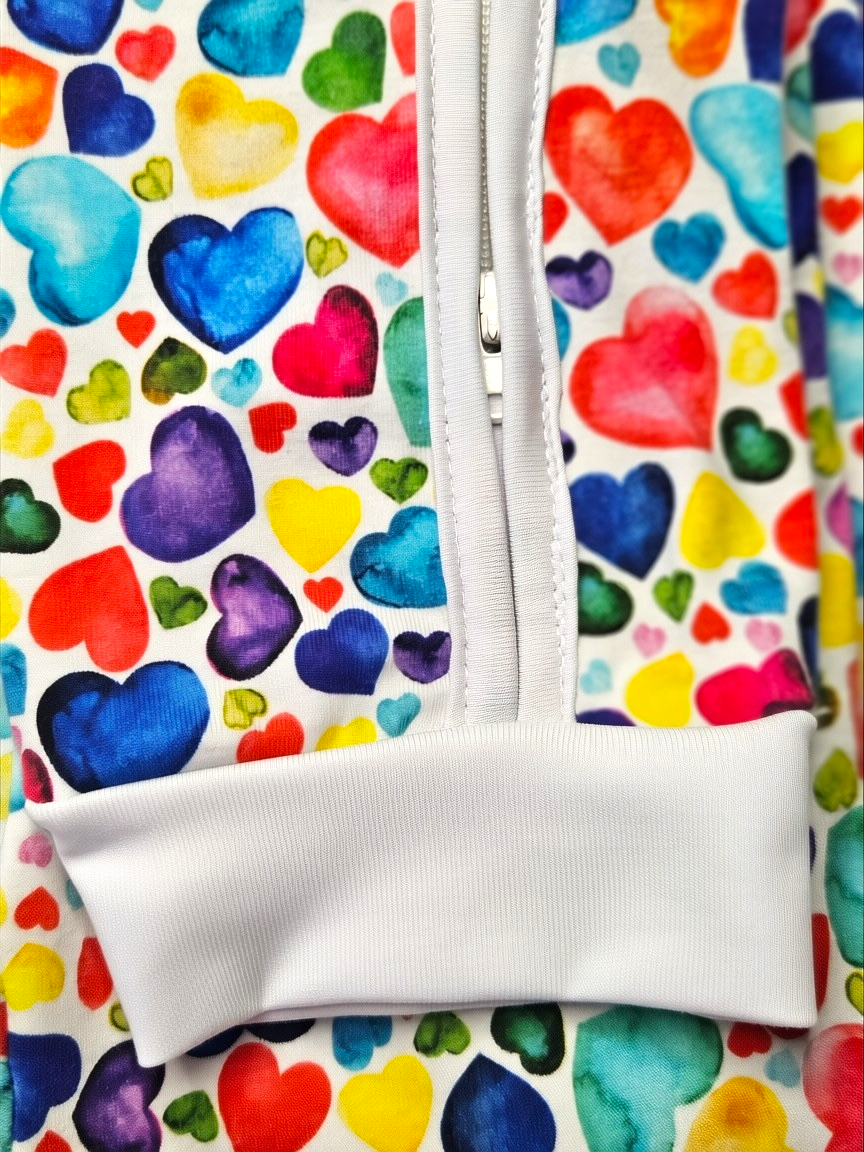 Baby Romper with 2-way zipper "Colorful Hearts" (Jersey fabric)