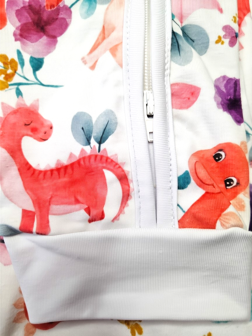 Baby Romper with 2-way zipper "Pink Dino" (Jersey fabric)