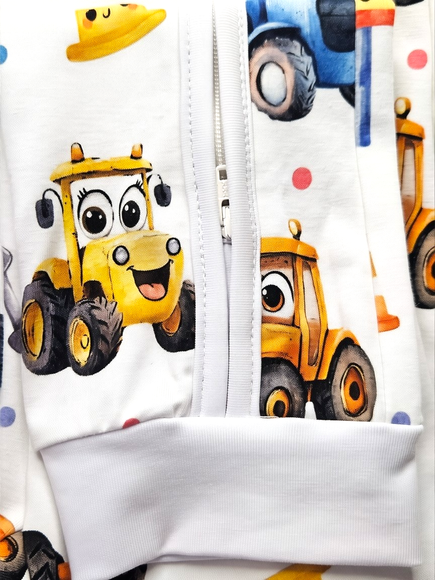 Baby Romper with 2-way zipper "Funny Tractors" (Jersey fabric)