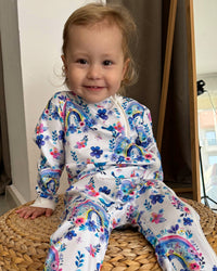 Ultra-Soft Baby Romper with Zipper "Blue Flower" (Gentle Touch fabric)