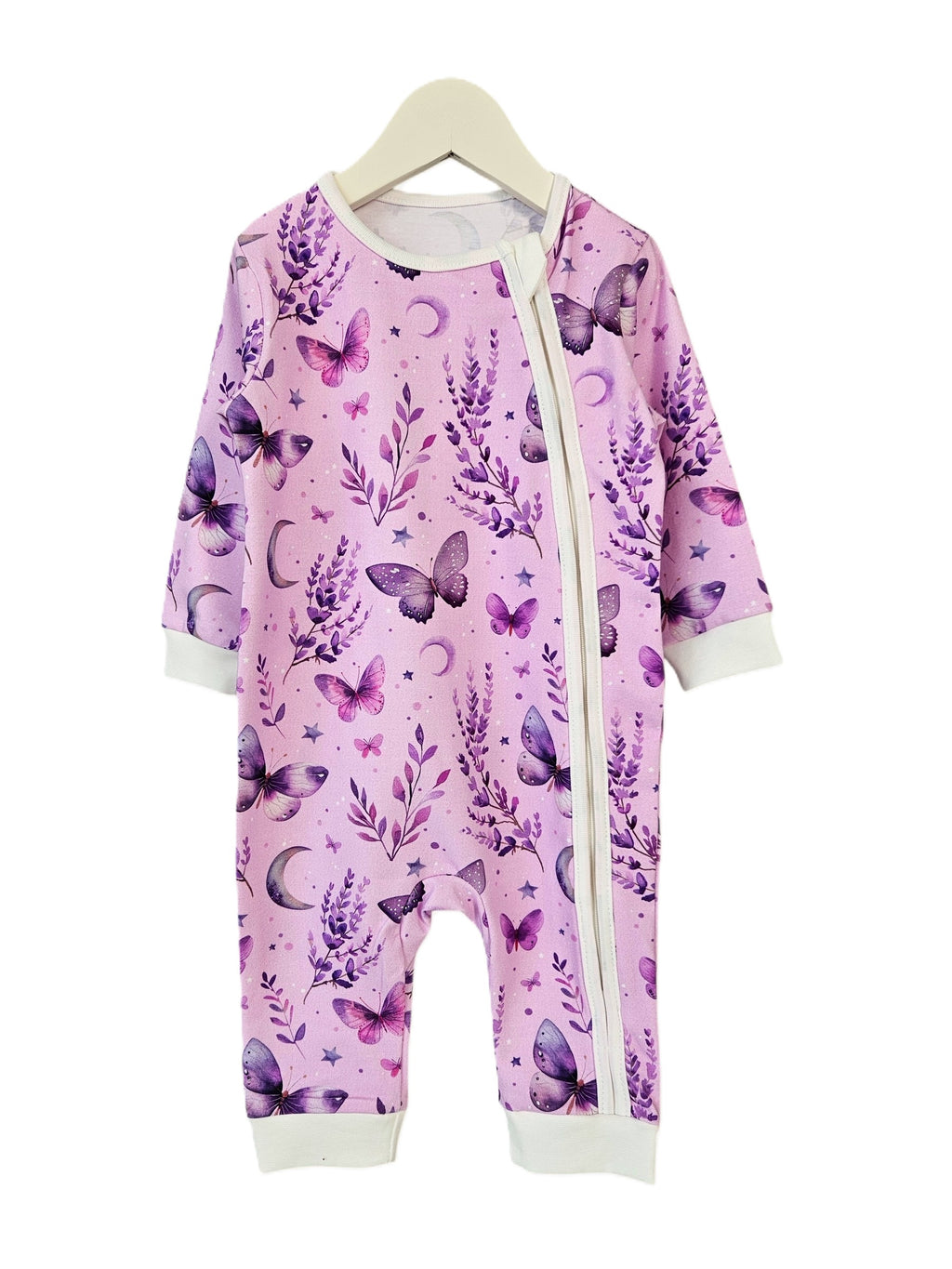 Ultra-Soft Baby Romper with Zipper "Pink Butterfly" (Gentle Touch fabric)