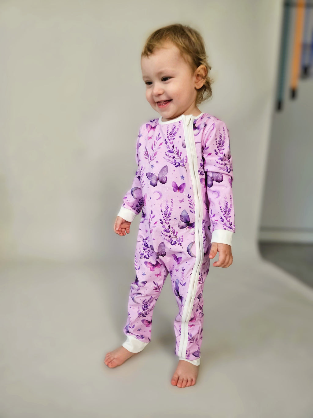 Ultra-Soft Baby Romper with Zipper "Pink Butterfly" (Gentle Touch fabric)