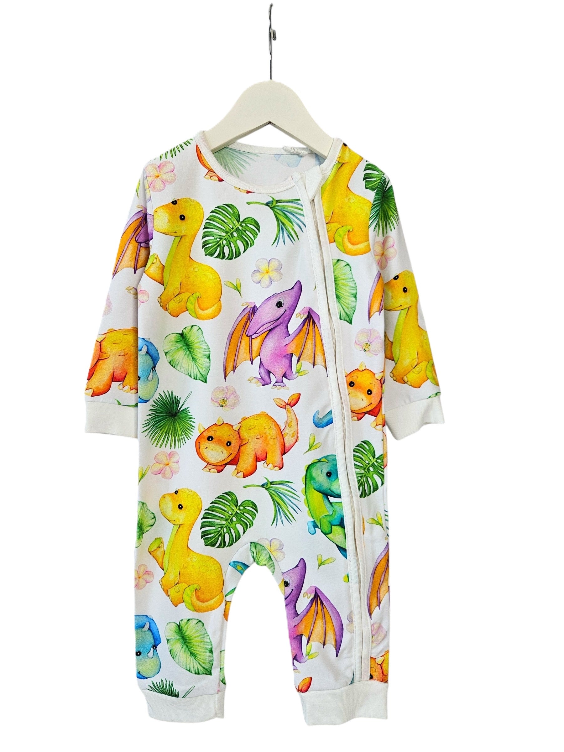 Ultra-Soft Baby Romper with Zipper "Tropic Dino" (Gentle Touch fabric)